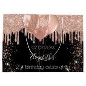 誕生日ブラックバラ金ゴールド赤面グリッターバルーン ラージペーパーバッグ (裏面)