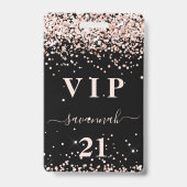 誕生日ブラックバラ金ゴールド赤面グリッターvip バッジ (正面)