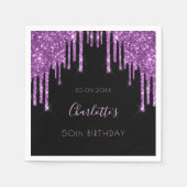 誕生日ブラックパープルグリッターのドライブ名 スタンダードカクテルナプキン (正面)