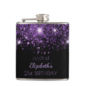 誕生日ブラックパープルグリッターの最高の友達 フラスク (正面)