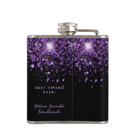 誕生日ブラックパープルグリッターの最高の友達 フラスク