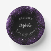 誕生日ブラックパープルグリッターガールネーム ペーパーボウル (正面)