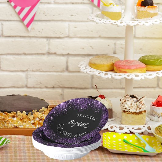 誕生日ブラックパープルグリッターガールネーム ペーパーボウル