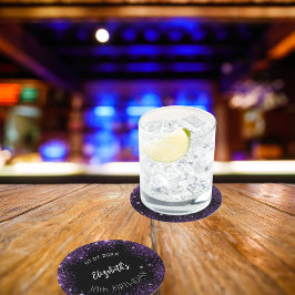 誕生日ブラックパープルグリッターガールネーム ラウンドペーパーコースター