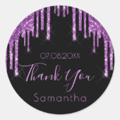 誕生日ブラックパープルグリッタースパークル感謝していユー ラウンドシール (正面)