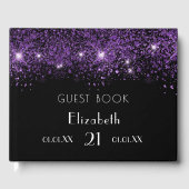 誕生日ブラックパープルグリッターダストモノグラム名 ゲストブック (正面)