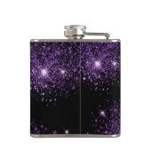 誕生日ブラックパープルグリッターフォトコラージュの友人 フラスク (裏面)