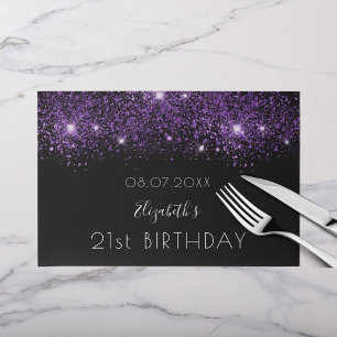 誕生日ブラックパープルグリッター名紙ランチョンマット ペーパーパッド