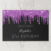誕生日ブラックパープルグリッター名紙ランチョンマット ペーパーパッド (正面)