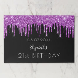 誕生日ブラックパープルグリッター名紙ランチョンマット ペーパーパッド