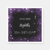 誕生日ブラックパープルグリッター名 スタンダードカクテルナプキン (正面)