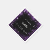 誕生日ブラックパープルグリッター名 スタンダードカクテルナプキン (角)