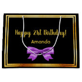 誕生日ブラックパープルボウ名 ラージペーパーバッグ (正面)