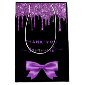 誕生日ブラックパープル感謝していグリッターお気に入り ミディアムペーパーバッグ (正面)