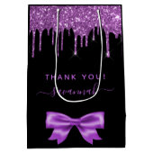 誕生日ブラックパープル感謝していグリッターお気に入り ミディアムペーパーバッグ (裏面)