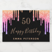 誕生日ブラックピンクグリッタースパークル スパークリングワインラベル (シングルラベル)