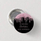 誕生日ブラックピンクグリッタードリップスカスタムモノグラム 缶バッジ (正面&裏面)