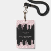 誕生日ブラックピンクグリッタードリップvip招待 バッジ (裏面（ネックストラップ付）)