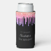 誕生日ブラックピンクパープルグリッタードリップスパーティー スリム缶クーラー (Seltzer正面)