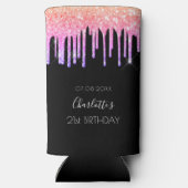 誕生日ブラックピンクパープルグリッタードリップスパーティー スリム缶クーラー (裏面)
