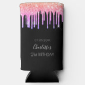 誕生日ブラックピンクパープルグリッタードリップスパーティー スリム缶クーラー (正面)