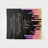 誕生日ブラックピンク金ゴールドグリッター乾燥 タペストリー (正面(横))