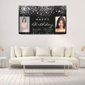 誕生日ブラックフォトシルバーグリッターフレンズ双子 横断幕