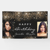 誕生日ブラックフォト金ゴールドグリッターフレンズ双子 横断幕 (横)