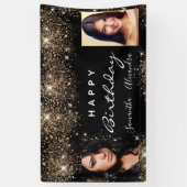 誕生日ブラックフォト金ゴールドグリッターフレンズ双子 横断幕 (縦)