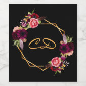 誕生日ブラックブルゴーニュフローラモノグラムイニシャル ワインラベル (シングルラベル)