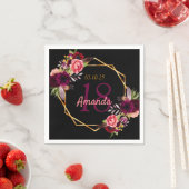 誕生日ブラックブルゴーニュフローラ金ゴールド幾何学模様 スタンダードカクテルナプキン (インサイチュ)