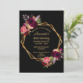 誕生日ブラックブルゴーニュフローラ金ゴールド幾何学模様 招待状 (スタンド正面)