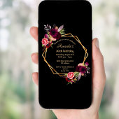 誕生日ブラックブルゴーニュフローラ金ゴールド幾何学模様 招待状