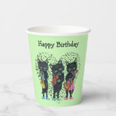 誕生日ブラックミュージカル猫カラフル服 紙コップ (裏面)