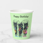 誕生日ブラックミュージカル猫カラフル服 紙コップ (正面)