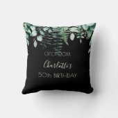 誕生日ブラックユーカリの緑の林名 クッション (裏面)