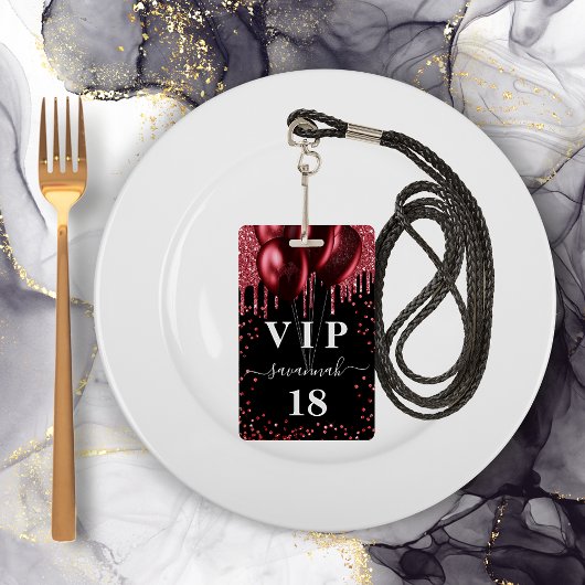 誕生日ブラックレッドバルーングリッターvip バッジ