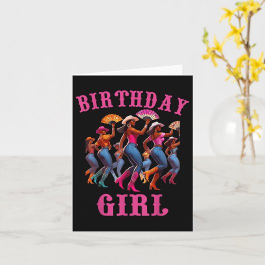 誕生日ブラック女性のカーボーイウェスタン カード (黄色い花)