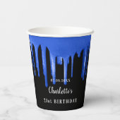 誕生日ブラック王室のブルーグリッタードリップモノグラム 紙コップ (裏面)