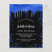 誕生日ブラック王室のブルードリップ インビテーションポストカード (正面)