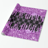誕生日ブラック紫グリッターピンク滴モノグラム ラッピングペーパー (アンロールド)