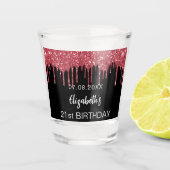 誕生日ブラック赤グリッタードライブ名 ショットグラス (正面)