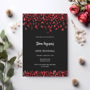 誕生日ブラック赤紙吹雪 招待状