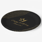 誕生日ブラック金ゴールドクラウン紙 ペーパープレート (アングル)