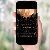 誕生日ブラック金ゴールドグリッターが風船を乾燥 招待状