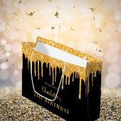 誕生日ブラック金ゴールドグリッターのドライブ名エレガント ラージペーパーバッグ