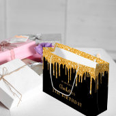 誕生日ブラック金ゴールドグリッターのドライブ名エレガント ラージペーパーバッグ