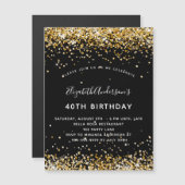 誕生日ブラック金ゴールドグリッターグラマラスパーティー マグネット招待状 (正面/裏面)