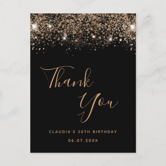 誕生日ブラック金ゴールドグリッターグラマラス感謝していユーザ ポストカード (正面)