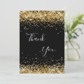 誕生日ブラック金ゴールドグリッターサンキューカード 招待状 (スタンド正面)